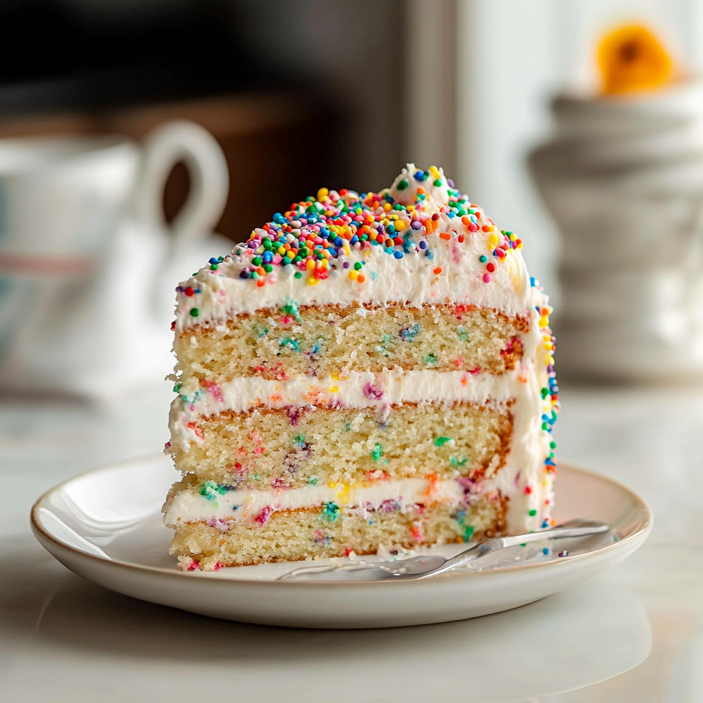 Colorful Funfetti Cake Slice