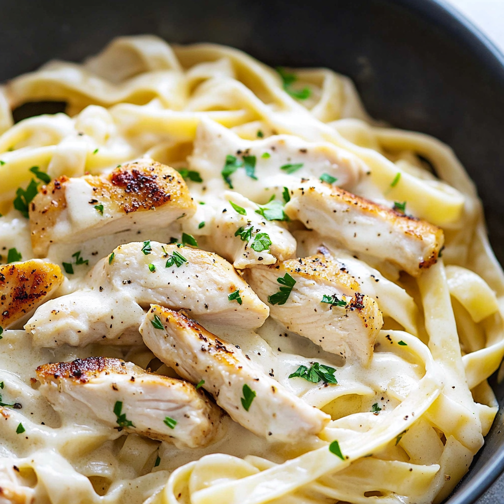 One Pot Chicken Alfredo Pasta Dish