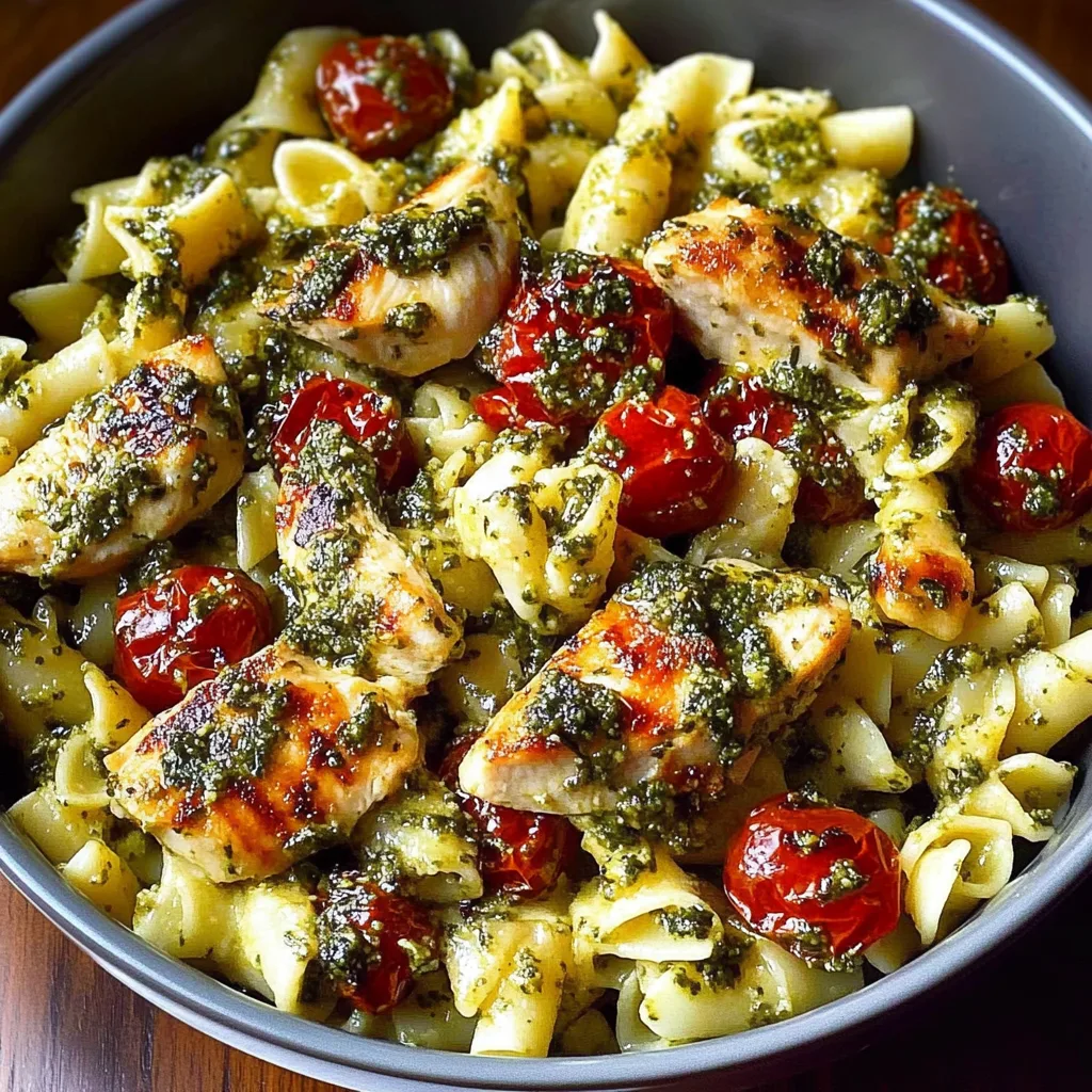 Recipe preparation for Creamy Chicken Pesto Pasta