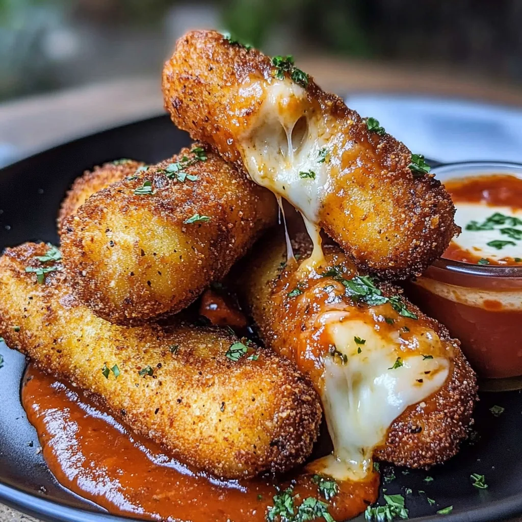 Recipe preparation for Crispy Mozzarella Sticks with Dips