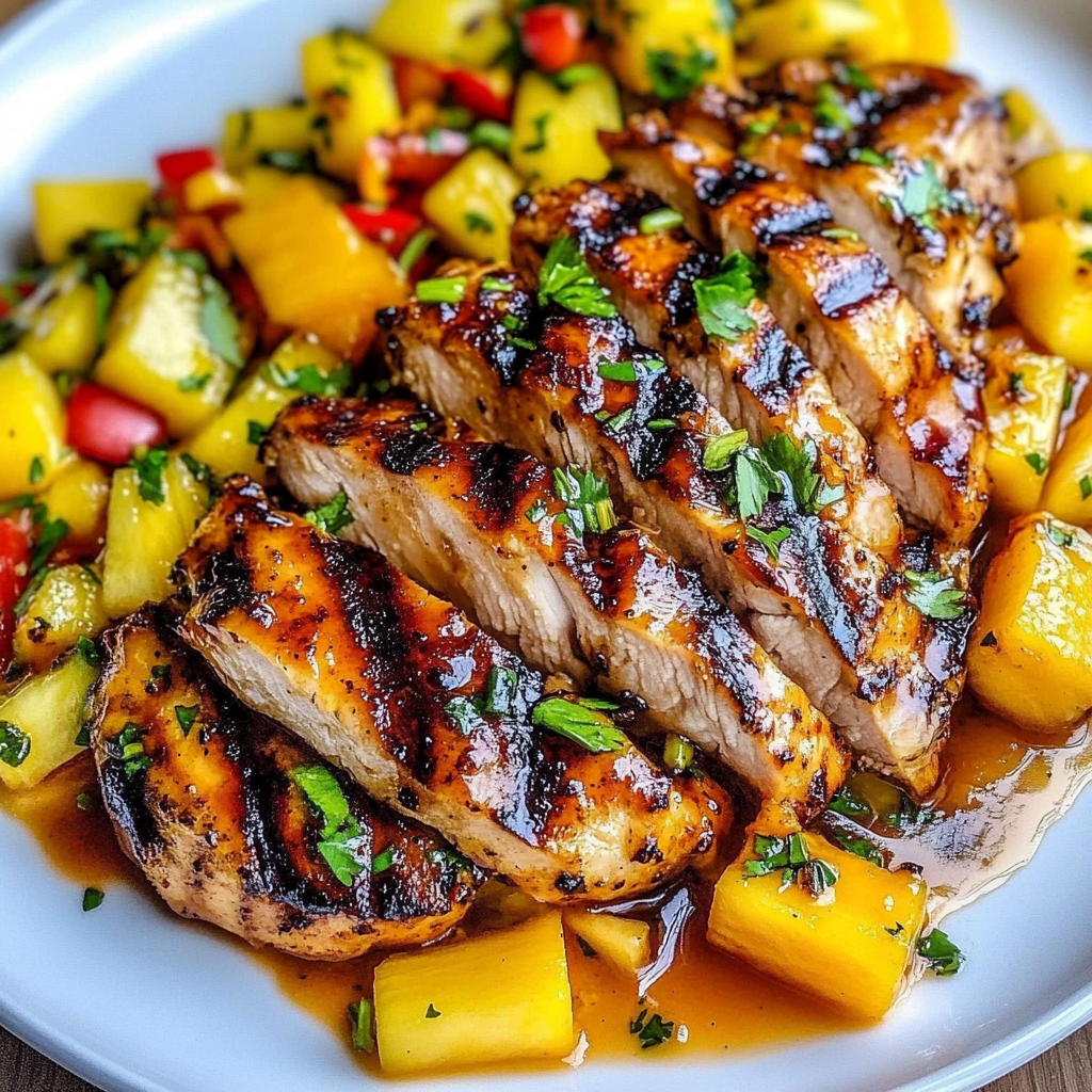 Recipe preparation for Grilled Mango Pineapple Chicken