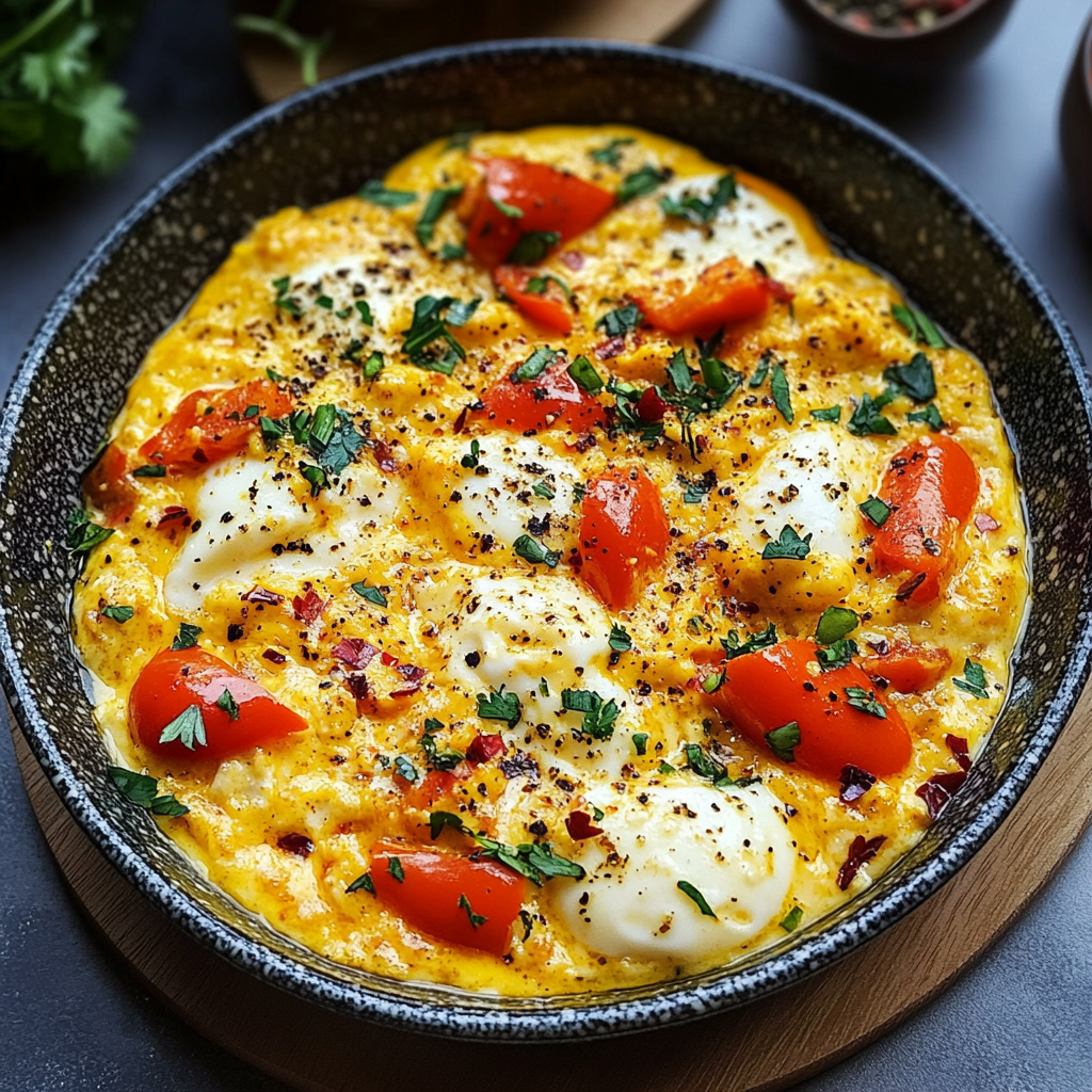 Recipe preparation for Turkish Menemen Scrambled Eggs with Peppers