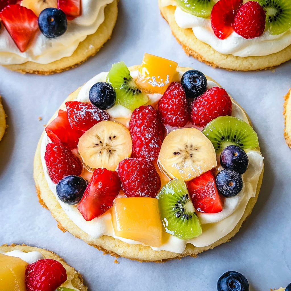 Recipe preparation for Sugar Cookie Fruit Pizza