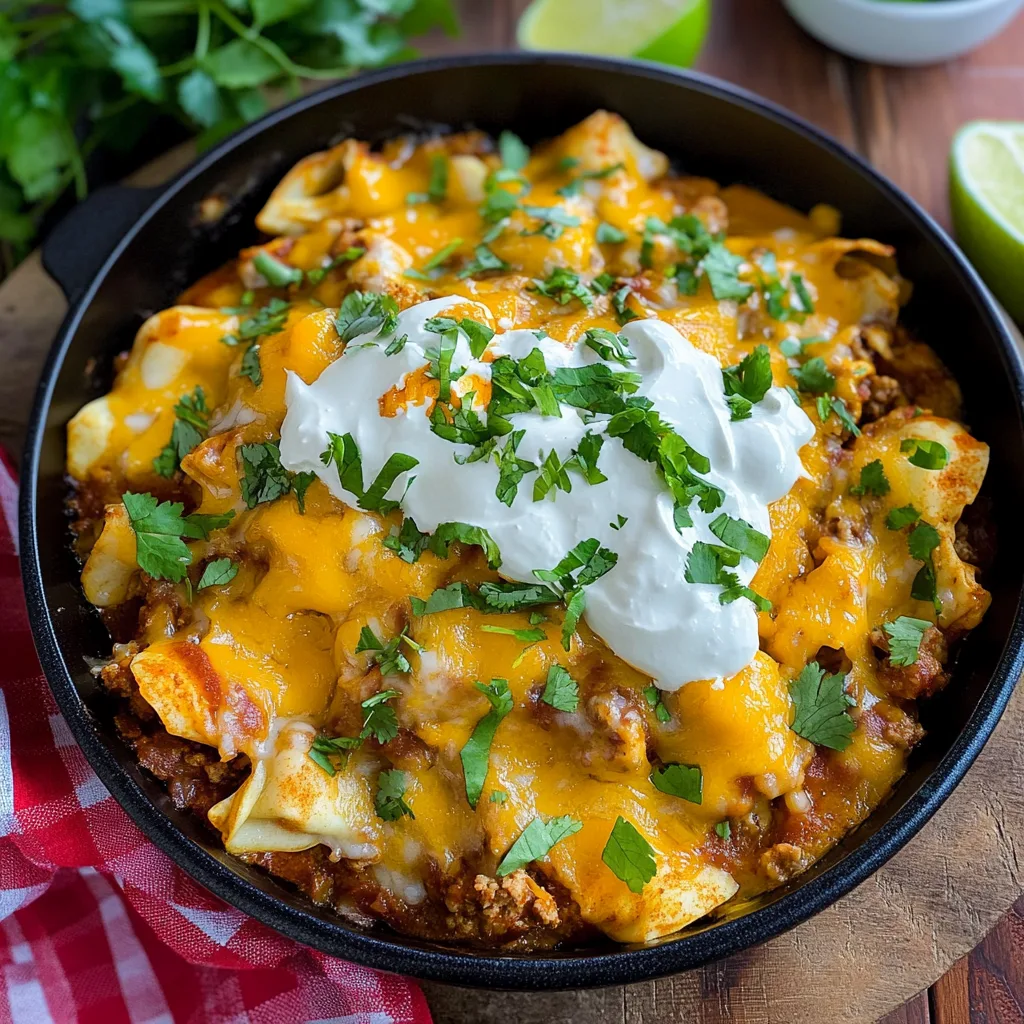 Recipe preparation for Cheesy Beef Enchilada Tortellini