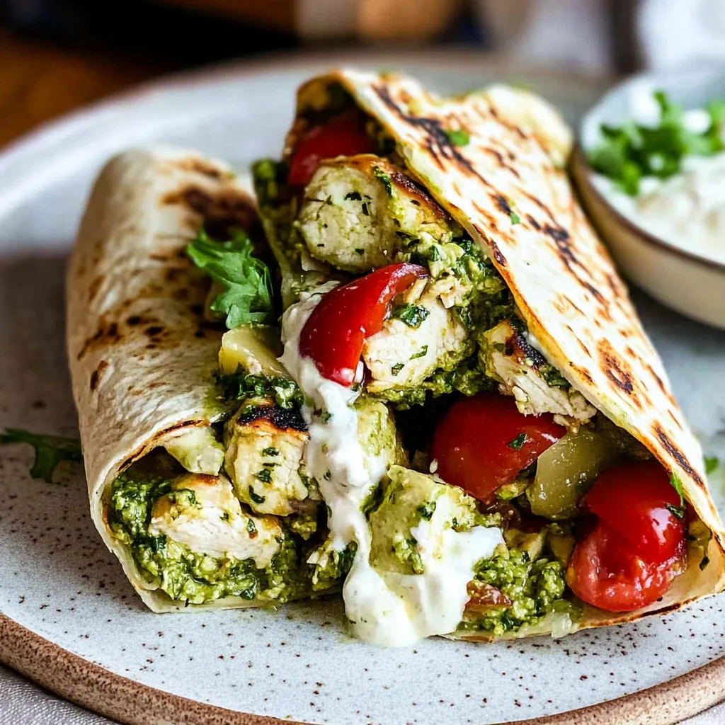 Recipe preparation for Bruschetta Chicken Pesto Wraps