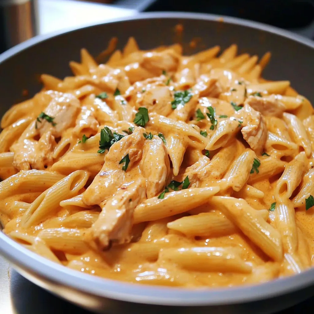 Recipe preparation for One-Pot Buffalo Ranch Chicken Penne