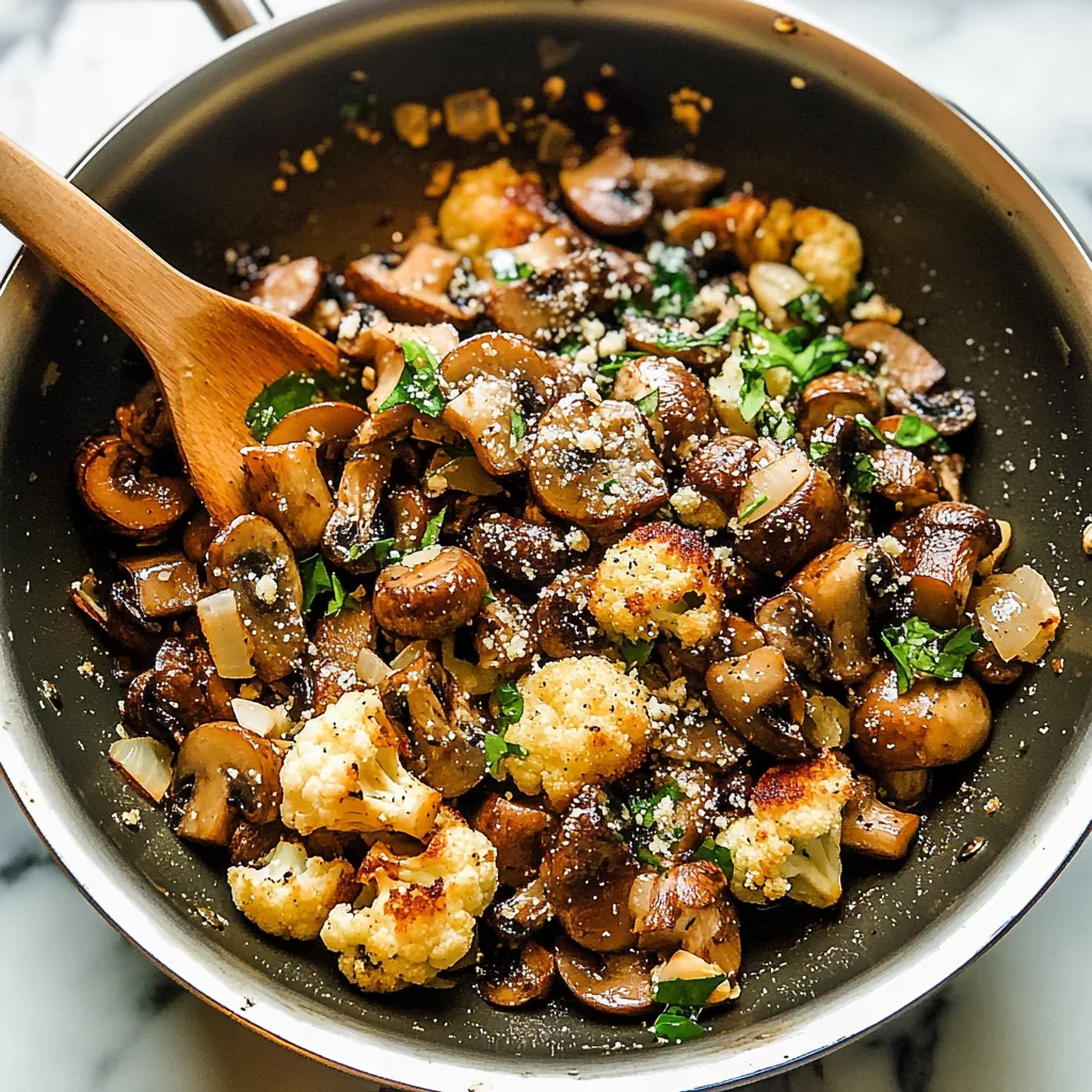 Recipe preparation for Garlic Mushrooms Cauliflower Skillet