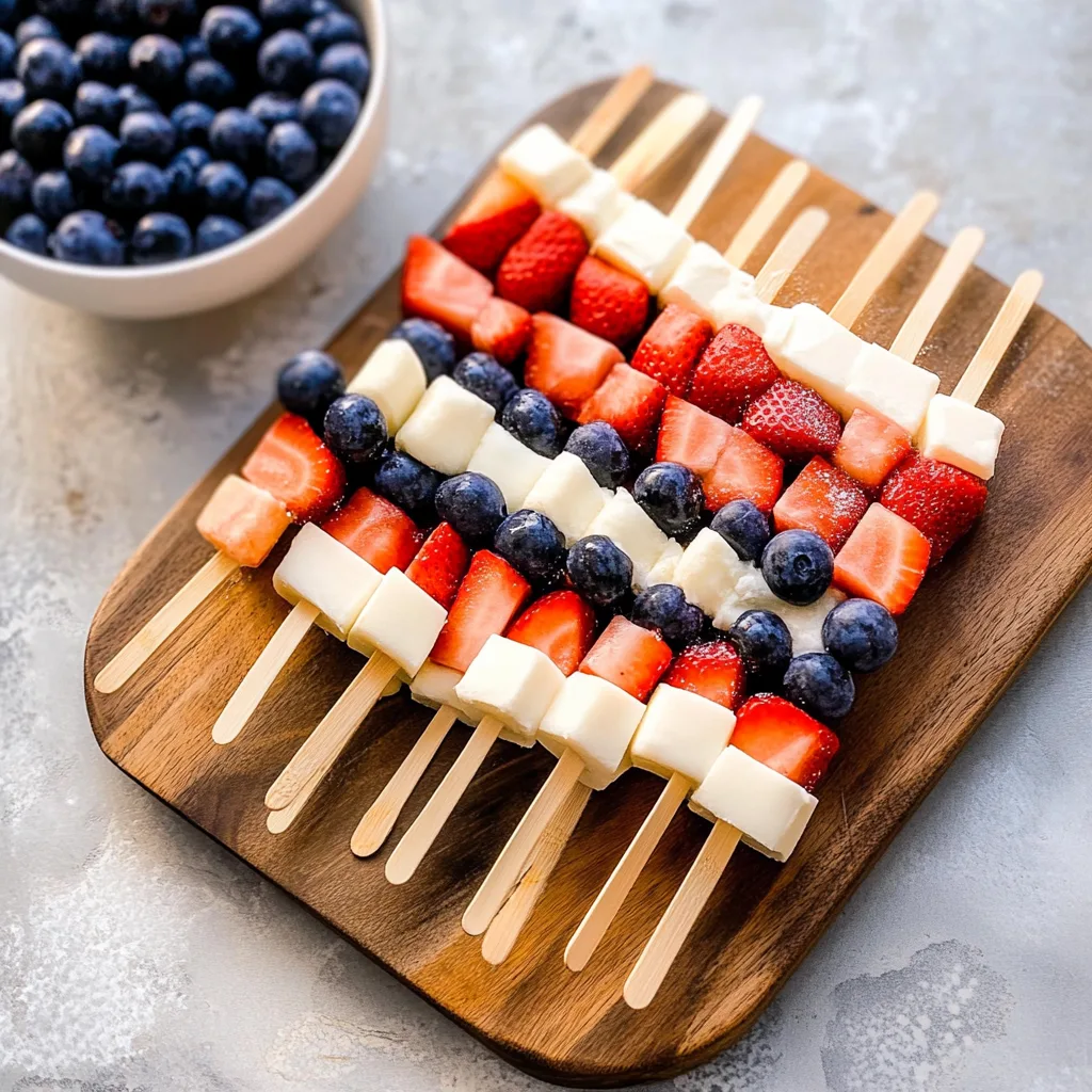 Recipe preparation for Red, White and Blue Fruit Kabobs