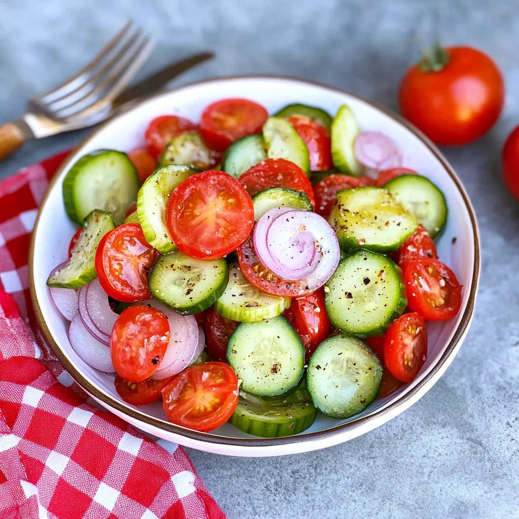 Recipe preparation for Marinated Cucumber Onion Tomato Salad