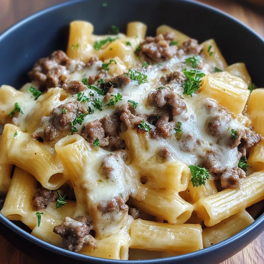 Recipe preparation for Philly Cheesesteak Pasta