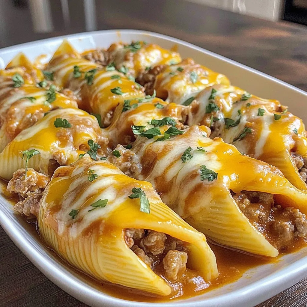 Recipe preparation for Cheesy Taco Stuffed Pasta Shells