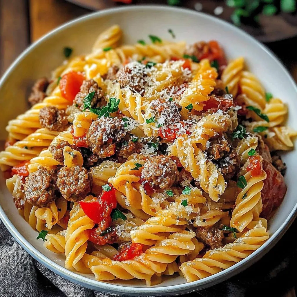 Recipe preparation for Savory Sausage Pepper Pasta