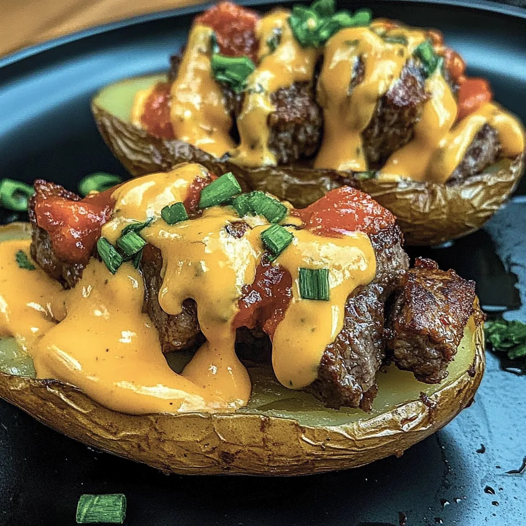 Recipe preparation for Loaded Baked Potato with Steak Bites