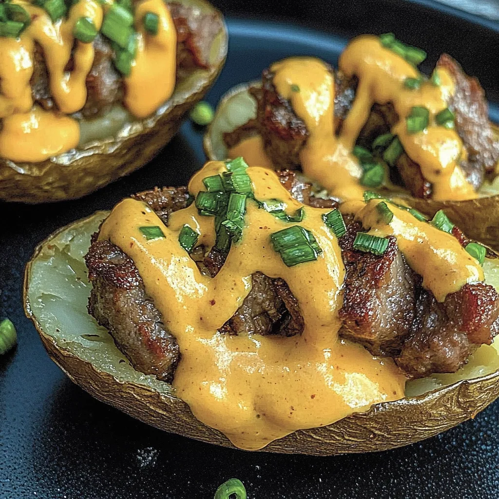 Recipe preparation for Loaded Baked Potato with Steak Bites