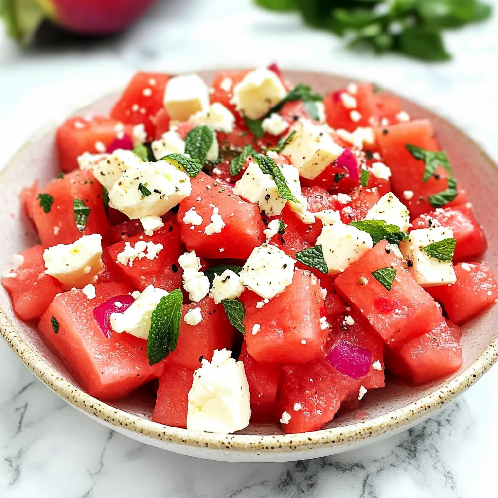 Recipe preparation for Watermelon Feta Mint Salad