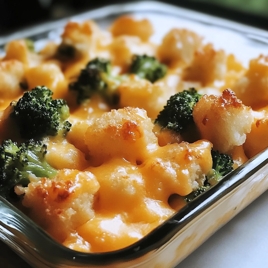 Recipe preparation for Cheesy Broccoli Tater Tot Bake