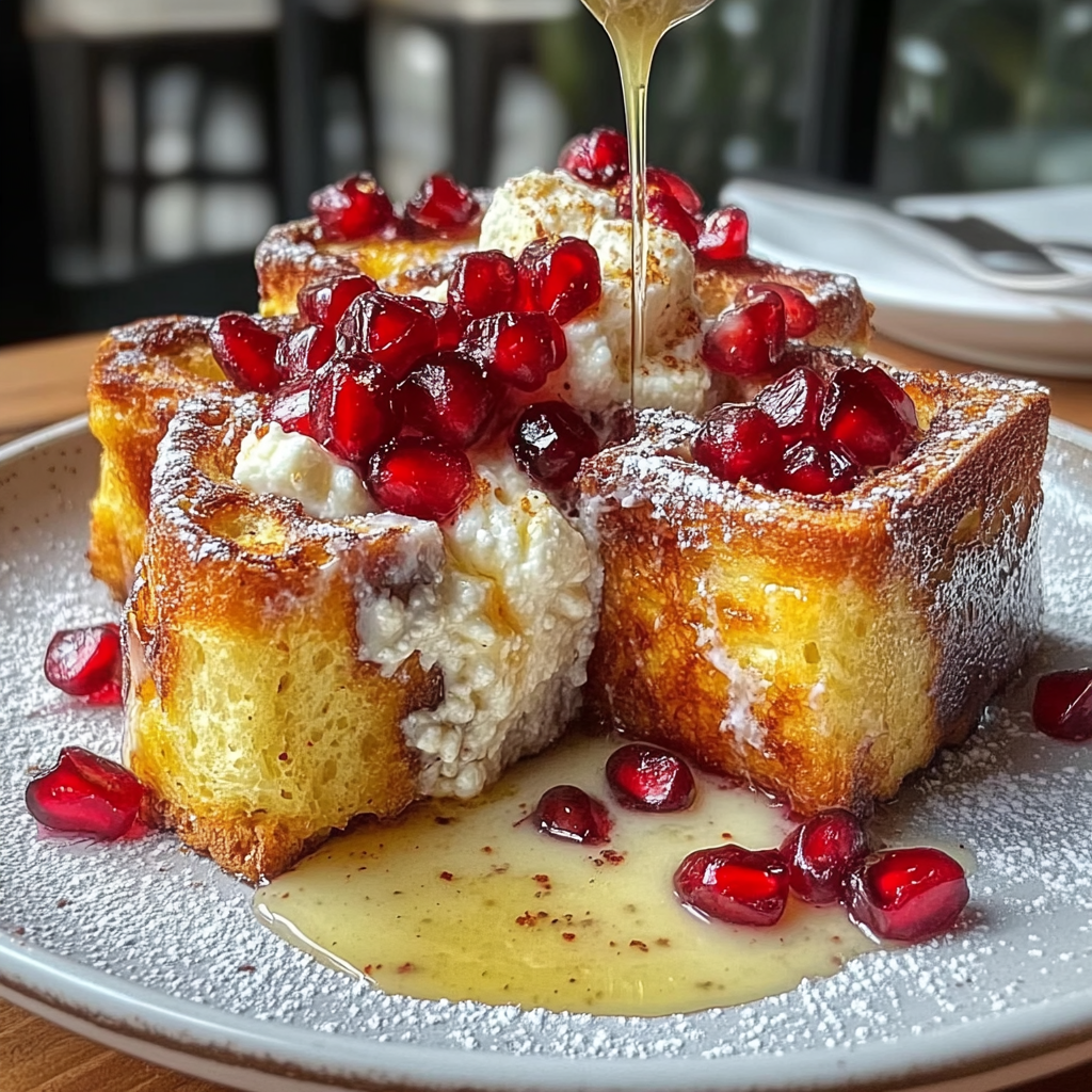Recipe preparation for Ricotta Pomegranate Baked Toast