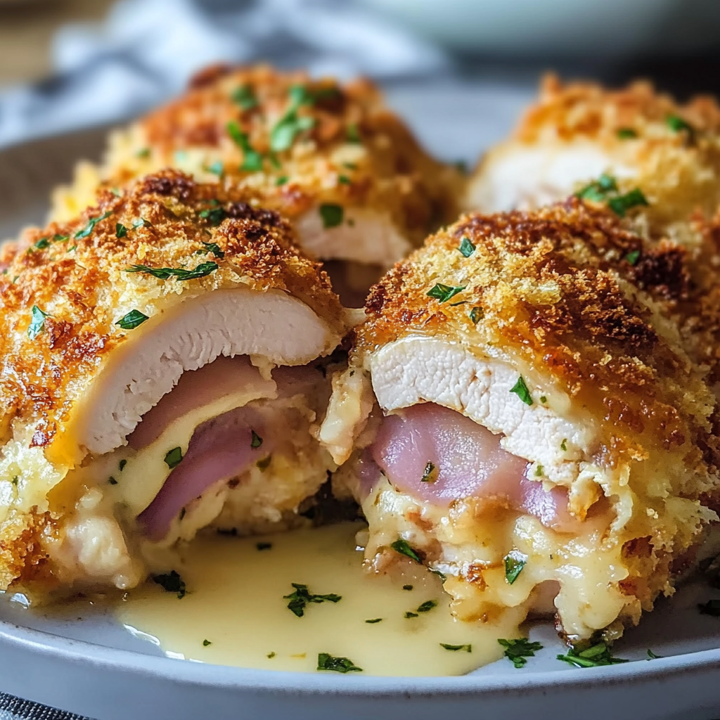 Recipe preparation for Stuffed Chicken Cordon Bleu Bake