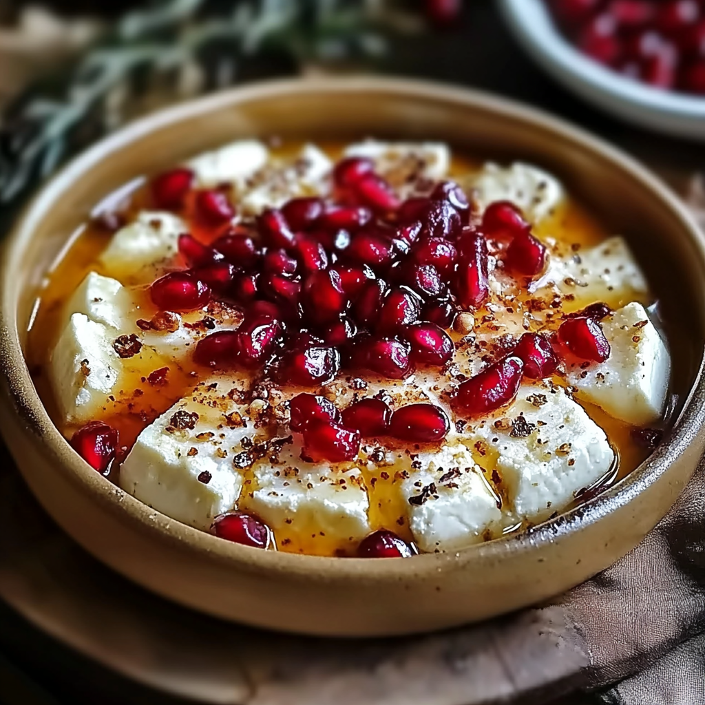 Recipe preparation for Baked Feta with Pomegranate and Honey