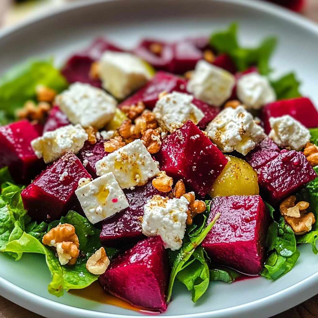 Recipe preparation for Beetroot Salad with Feta & Walnuts