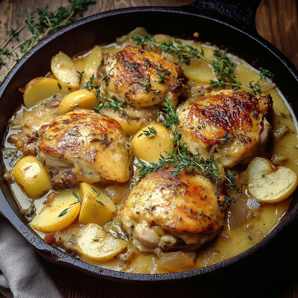 Recipe preparation for Chicken Normandy or French Apple Cider Chicken
