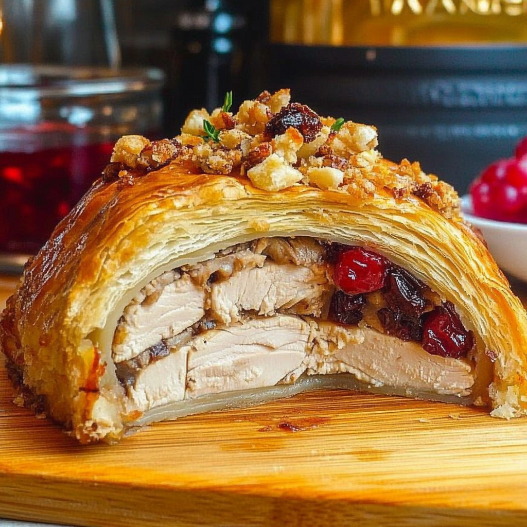 Recipe preparation for Cranberry Hazelnut Turkey Wellington
