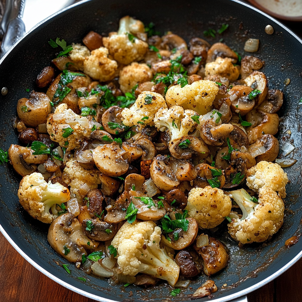 Garlic Cauliflower Mushroom Skillet recipe - delicious and easy to make