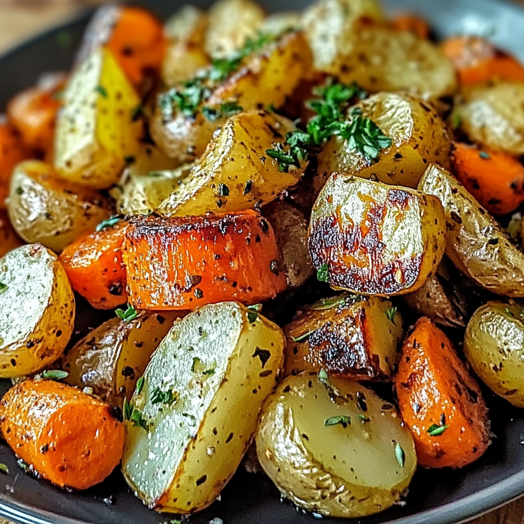 Garlic Herb Roasted Potatoes, Carrots, and Zucchini recipe - delicious and easy to make