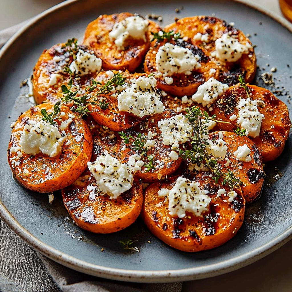 Recipe preparation for Honey Feta Sweet Potato Rounds