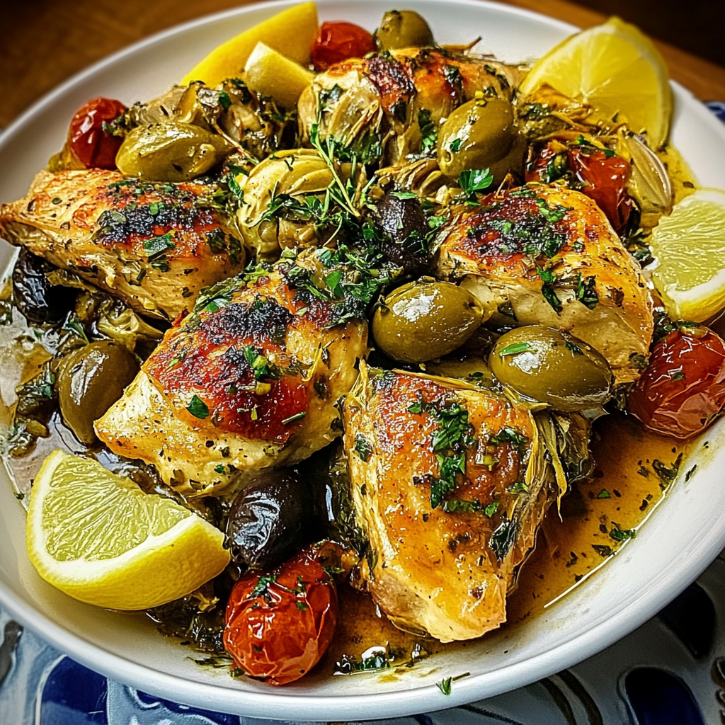 Recipe preparation for Mediterranean Lemon Chicken with Artichokes & Olives