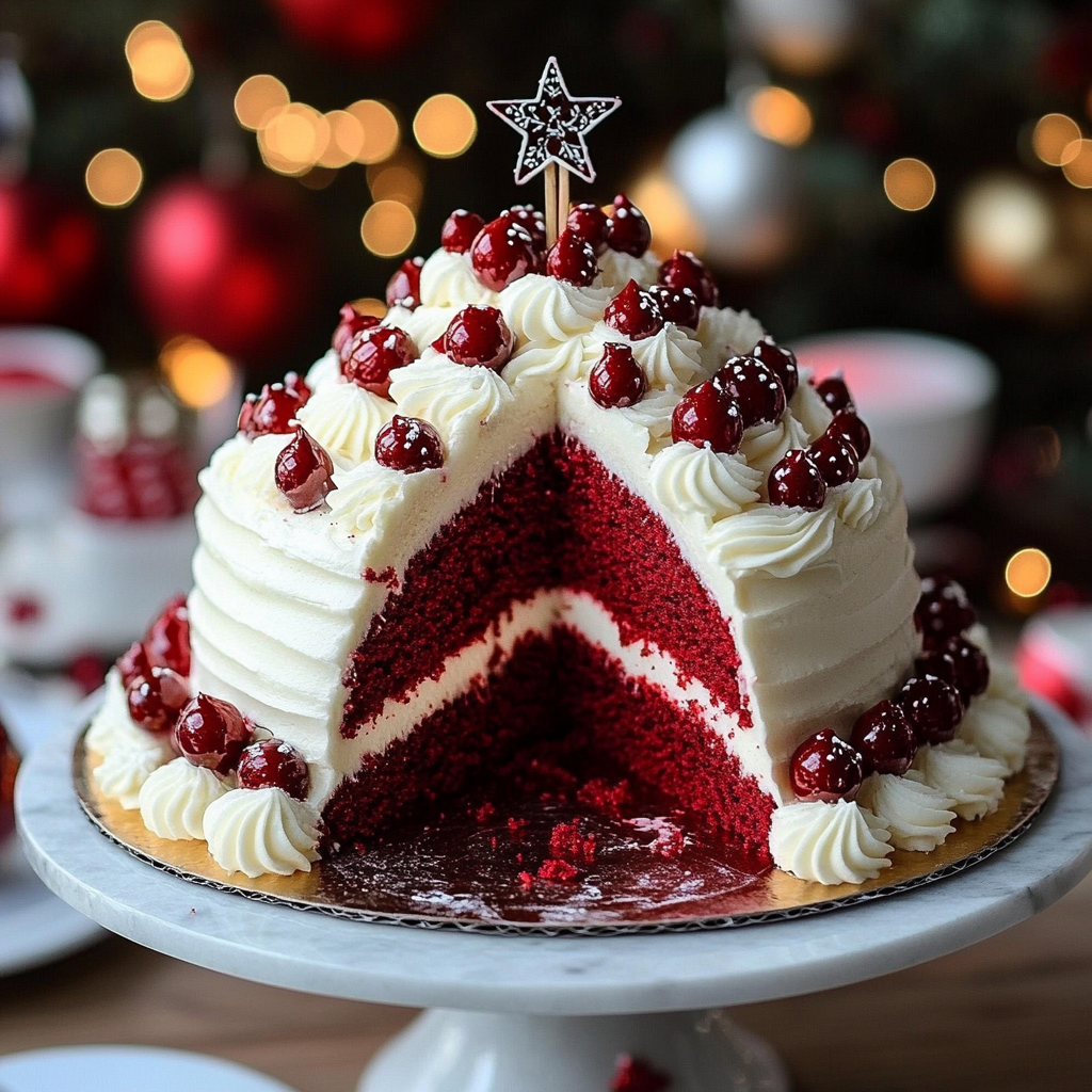 Recipe preparation for Red Velvet Christmas Tree Cake