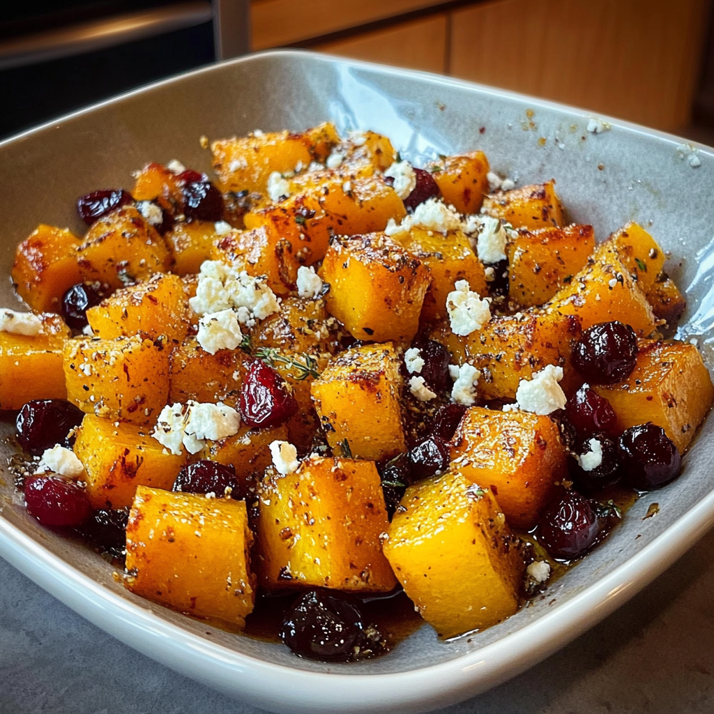 Roasted Butternut Squash with Cranberries and Feta Bliss recipe - delicious and easy to make