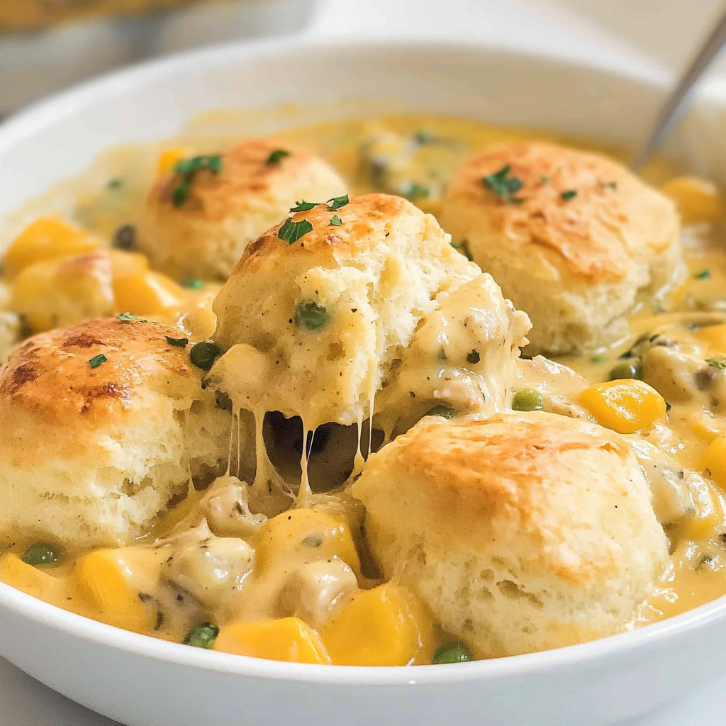 Recipe preparation for Chicken Pot Pie Biscuits