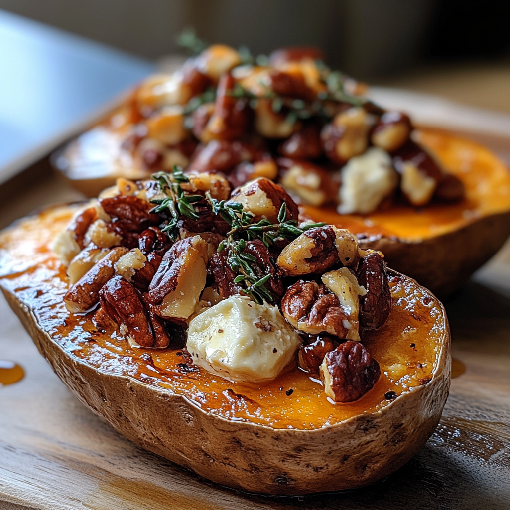 Maple Pecan Brie Sweet Potatoes recipe - delicious and easy to make