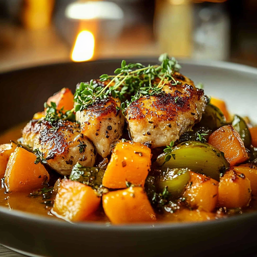 Recipe preparation for Roasted Chicken Leek Butternut