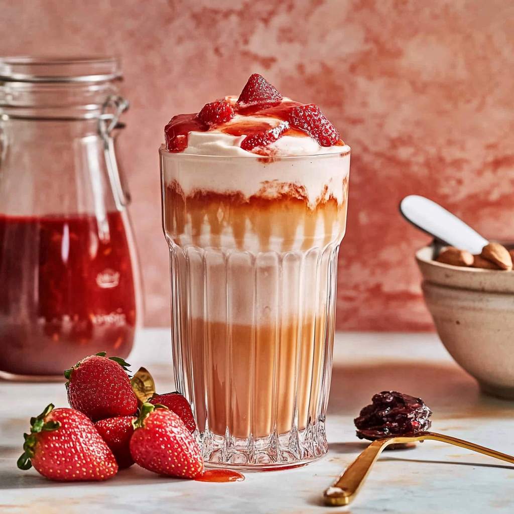 Recipe preparation for Strawberry Peanut Butter Iced Latte